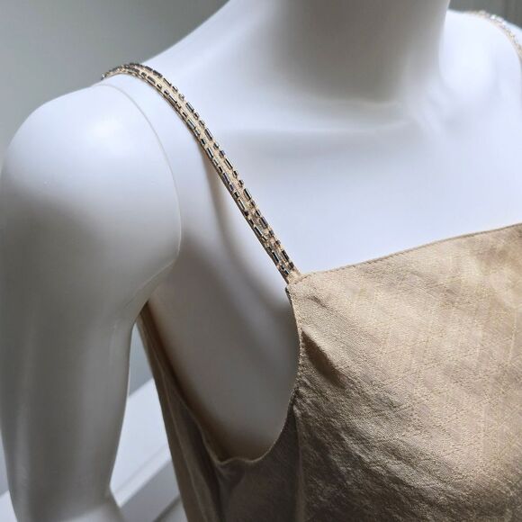 My Time Italy Linen Blend Square Neck Spaghetti Strap Maxi Slip Dress in Beige - Picture 5 of 12